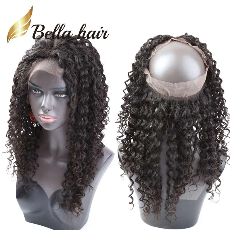 360 Lace Frontal Closure Brazilian Peruvian Indian Malaysian Deep Curly Wave Human Hair Sales Bellahair Natural Color Virgin