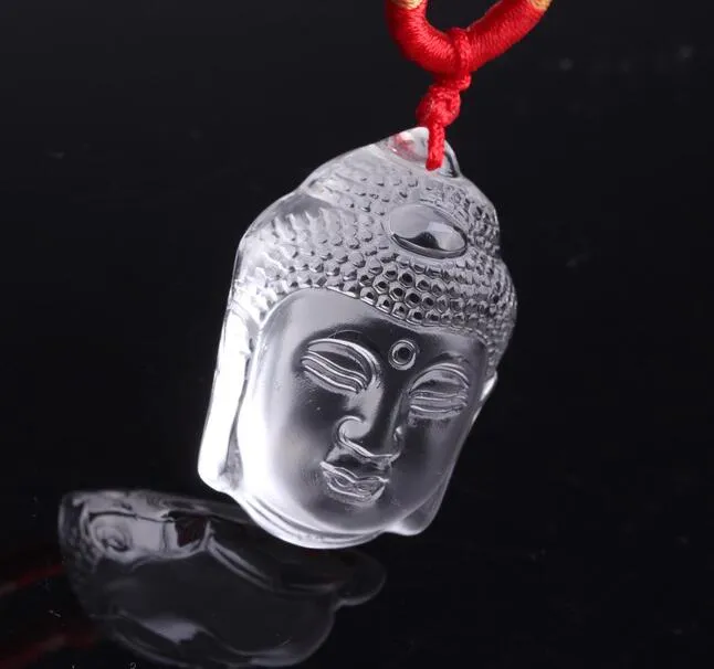 2017 hot sales Delicate Carved genuine natural white crystal Buddha head pendant + Free of charge necklace 