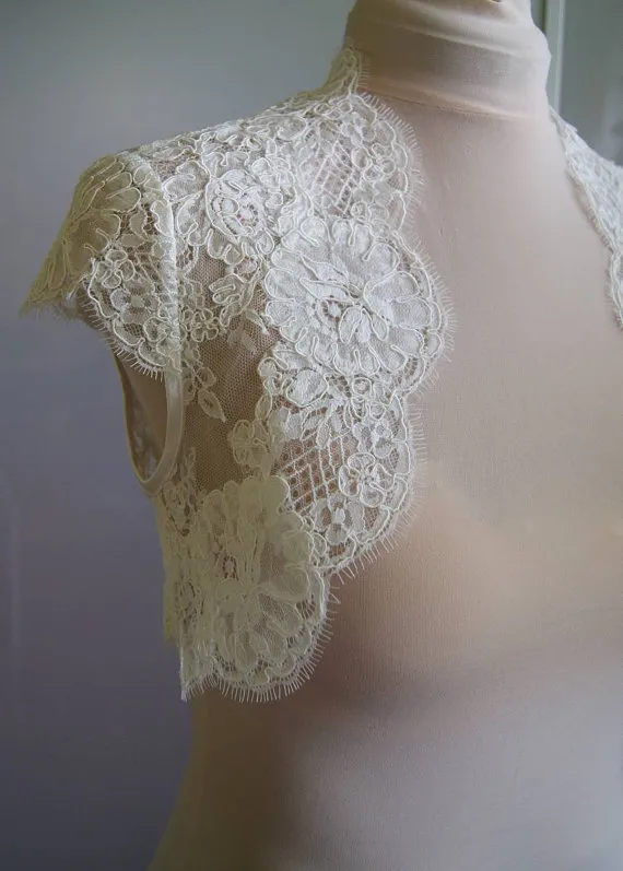 Ivory Lace Wedding Sjaals met Cap Sleeves Bruids Bolero Custom Made Wrile Wrapshaps Haal schouders op voor Jurk Cape