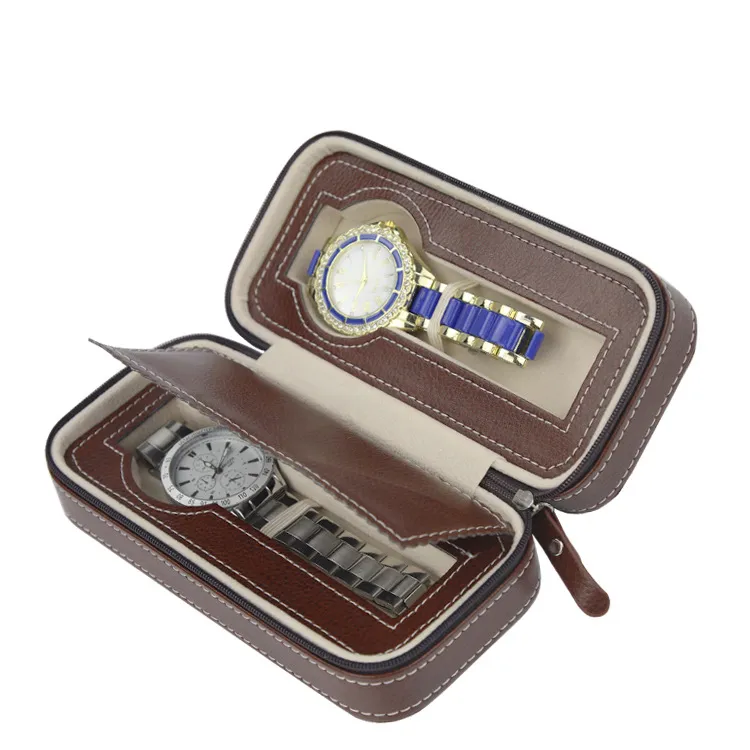 \ Luxe opslag Zippered Case Organizer Leer 2 stks Horloge Box Case Portemonnee Design Opslag Horlogeshorloge, Verpakkingsdozen Custom leverancier