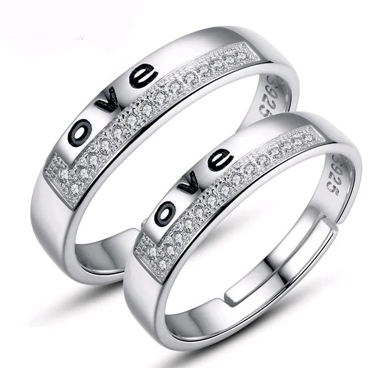 Mezclar anillos de pareja de plata en forma de corazón ajustable Halo Diamond Cubic Zircon compromiso boda banda anillo conjunto mayoristas baratos