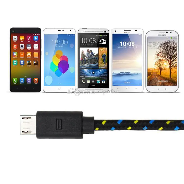 Нейлоновый плетеный кабель для быстрой зарядки типа C 1 м 2 м 3 м Micro USB-кабель для синхронизации данных для мобильного телефона iPhone Samsung Xiaomi Android без упаковки