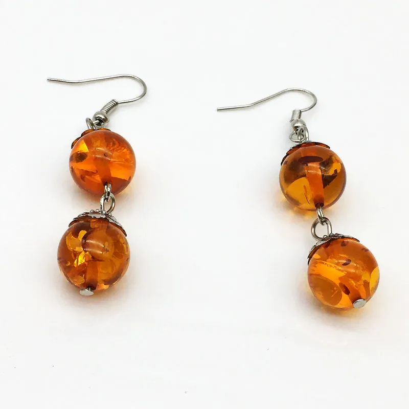 DIY Manual Amber Suit Set Fashionable Tibet Silver Round Amber Healing ...