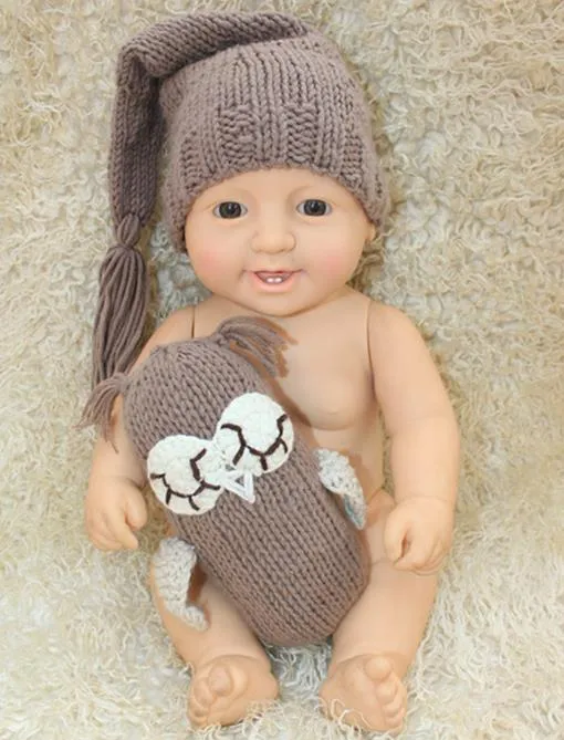 Accessoires de photographie pour nouveau-né fille et garçon, Costume tricoté au Crochet, jouet hibou + ensemble de chapeaux M118