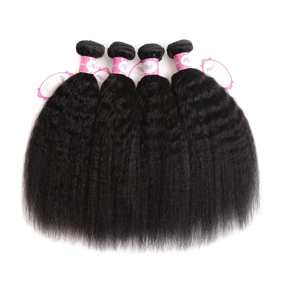 Human Hair Wefts with Closure 13x4 Frontal Ear To Ear Indian Natural Unprocessed Hair Kinky Straight Yaki Hair Weave 3 Bundles Frontal