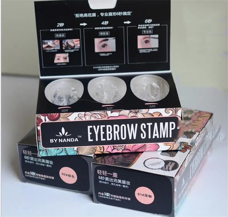 New arrival by nanda Eye brow Powder Makeup Eyes Brow Stamp Stencils 3 shape /box dhl ship