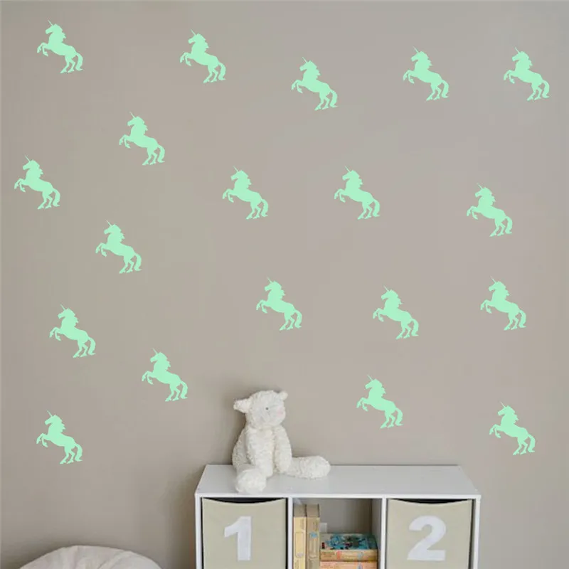 Colorful Luminous Home Glow In The Dark Unicorn animal shape Wall Stickers Decal for Kids Baby Rooms Hallowmas Fluorescent Sticker