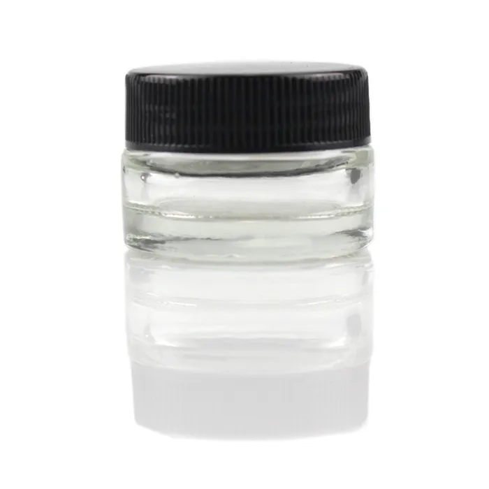 Tarro de grado alimenticio antiadherente 5 ml de vidrio templado del envase de cristal Cera Dab Jar seca la hierba del envase con la tapa del frasco Negro VS 6 ml de cristal