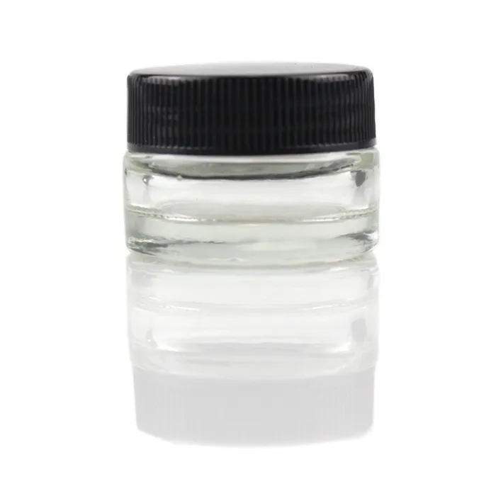 Food Grade Non-Stick 5ml Glas Jar Gehard Glas Container Wax Dab Jar Droge Kruidcontainer met Black Lid vs 6 ml Glaskruik