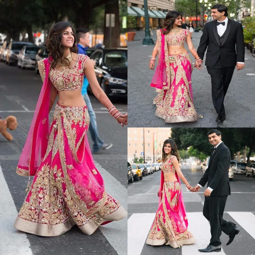 2K17 Indiano dois pedaços vestidos de noite com ouro applique quente rosa vestidos de baúses tule feito sob encomenda feitos formal vestidos de festa vintage sexy 2017