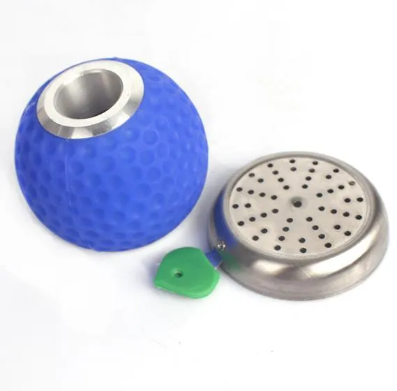 Criativo nova rodada bola de golfe de silicone capa de fumaça utensílios utensílios acessórios do cachimbo de água conjunto completo de aço inoxidável pote de carvão