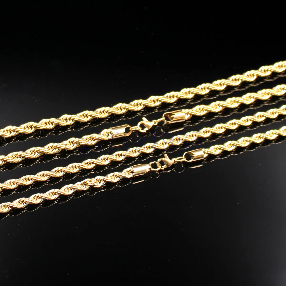 Cadena de cuerda chapada en oro de 18 quilates IP de 24 pulgadas, collar de acero inoxidable de 6 mm y 7 mm, estilo de moda para hombre 187y