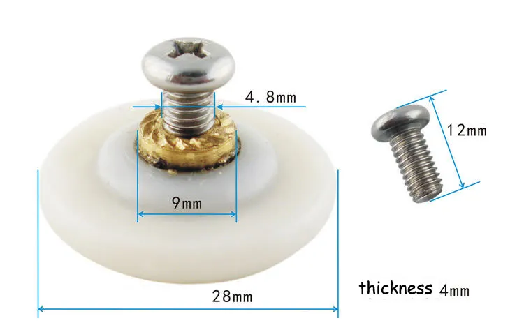 28mm nylon duschrum remskiva glas skjutdörr rullar hängande runda hjul hushållsutrustning delmöbler