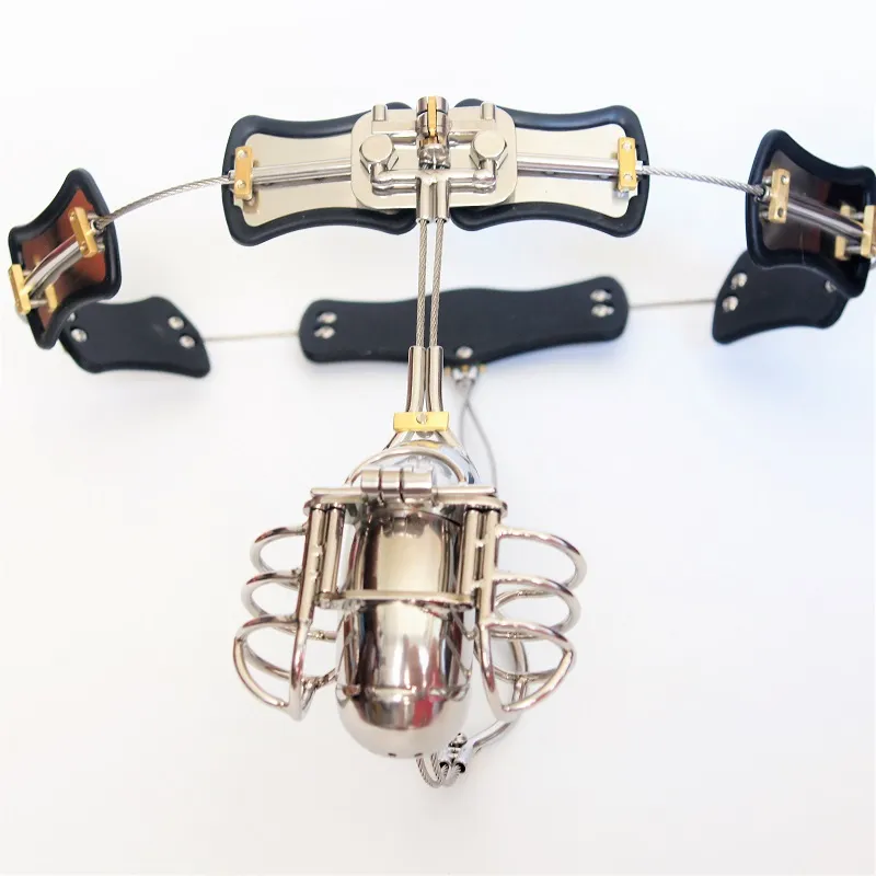 Update Male Device Adjustable Stainless Steel Curve Waist Belt with Full Closed Winding Cock Cage BDSM Sex Toy bondage7150267