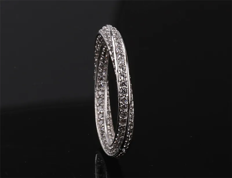 Real Eternity ring Luxe Full Stone 5A Zirkoon Geboortesteen 925 Sterling zilveren Vrouwen Trouwring Engagement Band Maat 5-10 Gift