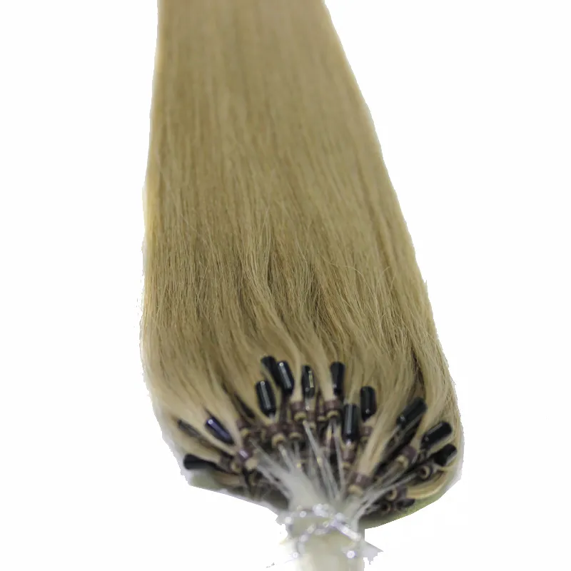 100 g / partij Micro Ring Loop Menselijke Hair Extensions Braziliaanse rechte 100strands # 1 # 1B Zwart # 8 # 10 Bruin # 27 # 60 # 613 Blonde # 99j