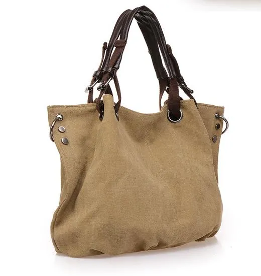 Fashion Handbags Canvas Brief Vintage Canvas Bag Totes Girl Women Plain Fashion Shoulder Bag Large Capacity Shopping Travel Bag