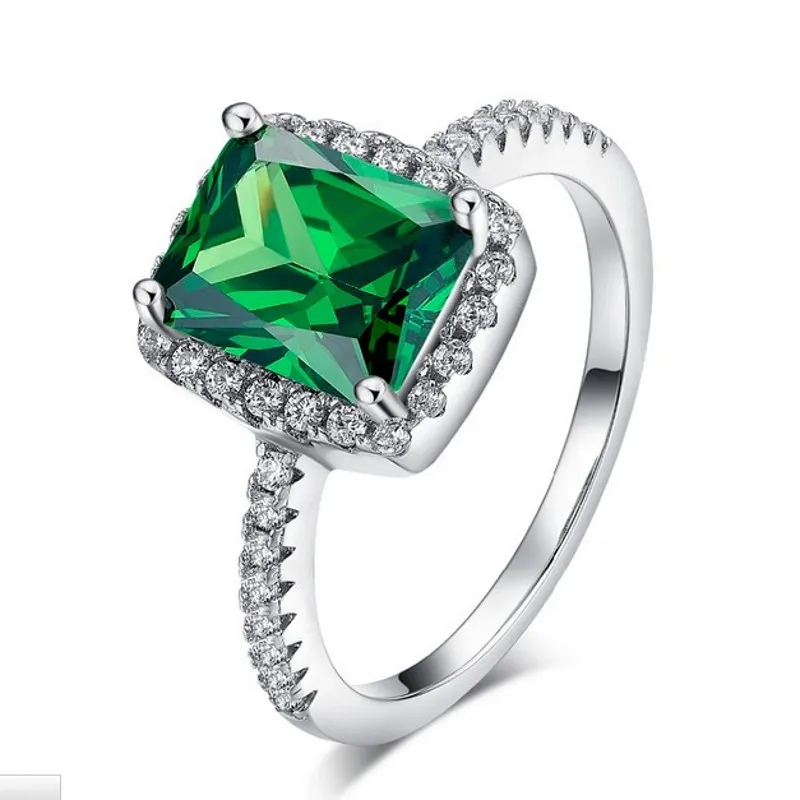 Marca Vecalon, anillo de compromiso para mujer con corte de cojín 3ct 5A Zircon verde Cz Sterling Sier, anillo de boda para mujer