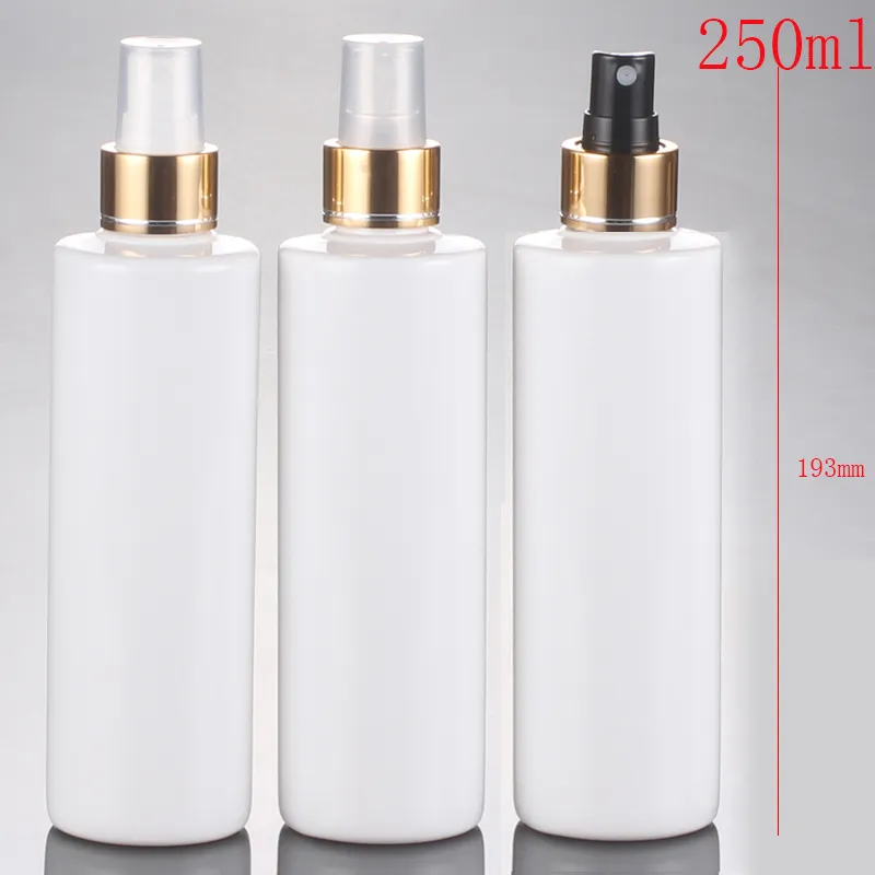 (30pcs)250 ml empty white spray bottle gold anodized aluminium spray bottle 250cc Cosmetic perfume packaging bottle