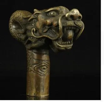 100% bronze Pure Copper Brass Grandpa Good Lucky China Old Handwork Carving Bronze Dragon Statue Cane Head Walking Stick