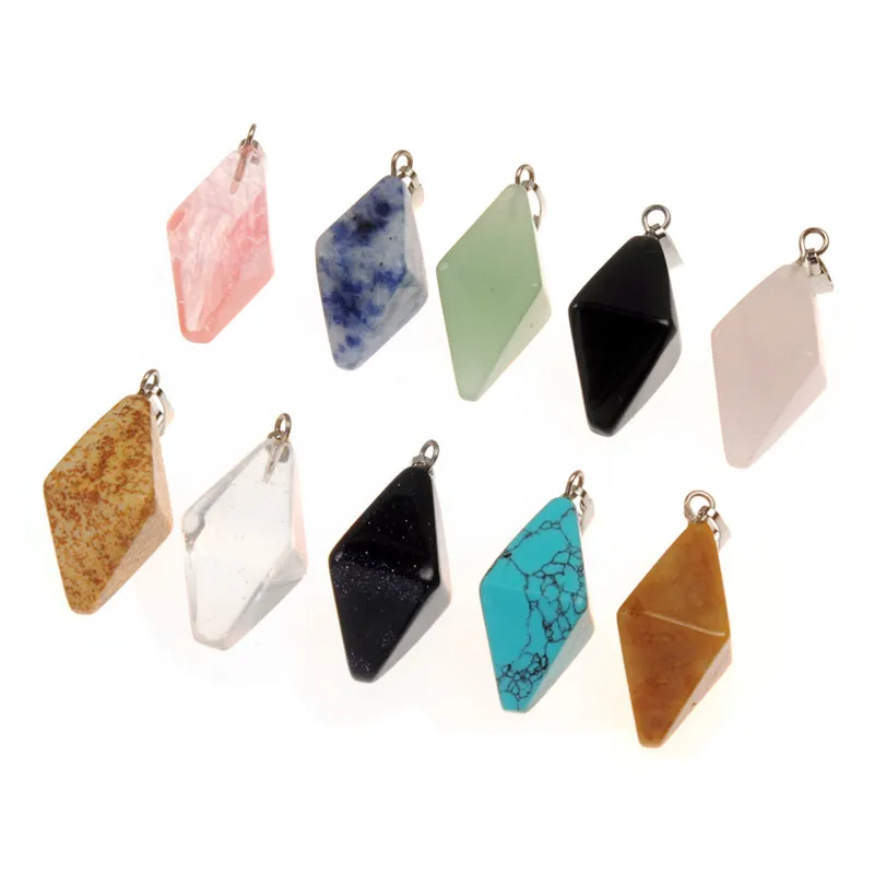 23*14cm Mixed Double Pyramid Prismatic Random Colors Natural Rock Quartz Fengshui Crystal Pendant Hand Polished Healing Device for Necklace