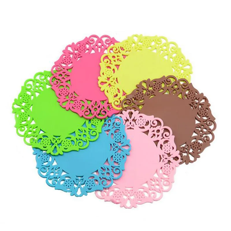 Europe 100Pcs Lace Flower Doilies Silicone Coaster Coffee Table Cup Mats Pad Placemat Kitchen Accessories Cooking Tools