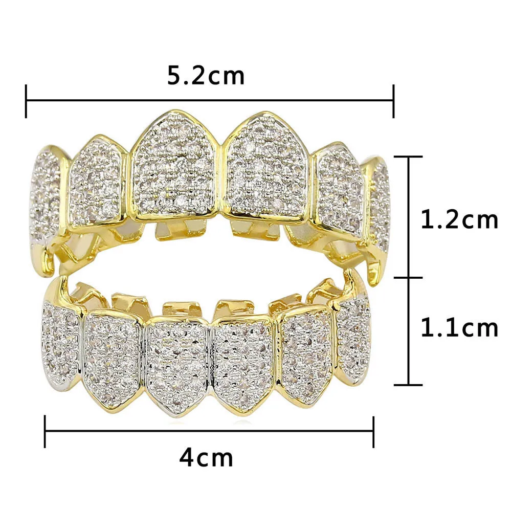 NEW Hip Hop GRILLZ Iced Out CZ Mouth Teeth Grillz Caps Top Bottom Grill Set Men Women Vampire Grills1455242