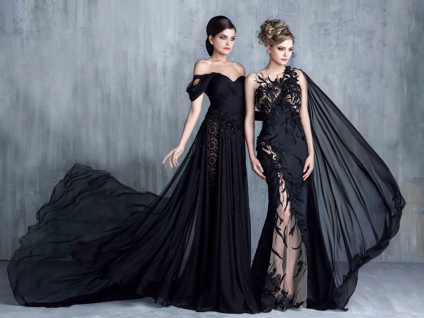 Black exclusivo See através da sereia vestidos de noite formal com chiffon cape jewel pesco