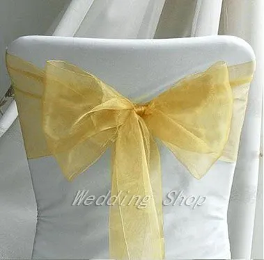 25pcs Gold color 20cm x 275cm Wedding Favor Sheer Organza Chair Covers Sashes Ribbons Bow Party Banquet Event--Tracking Number