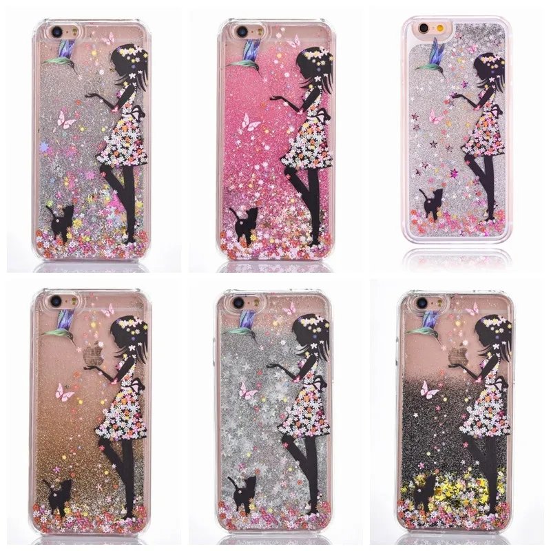 Glitter Limpar PC telefone caso dinâmico líquido Sexy Girl rígida Plástico capa para o iPhone 6 7 mais Covers Magro rápida Areia Acrílico Voltar