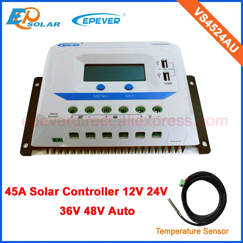45amp 45a Regulator Solpanel Batteriladdningsstyrenhet VS4524AU med temperaturgivare Högkvalitativ PWM 12V 24V