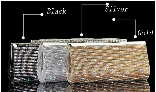 Bling Silber / Gold / Black Diamant Womem 22,5 * 11cm Hochzeit Brautparty Handtaschen 2017 Rechteckin umgedrückt hohe Qualität