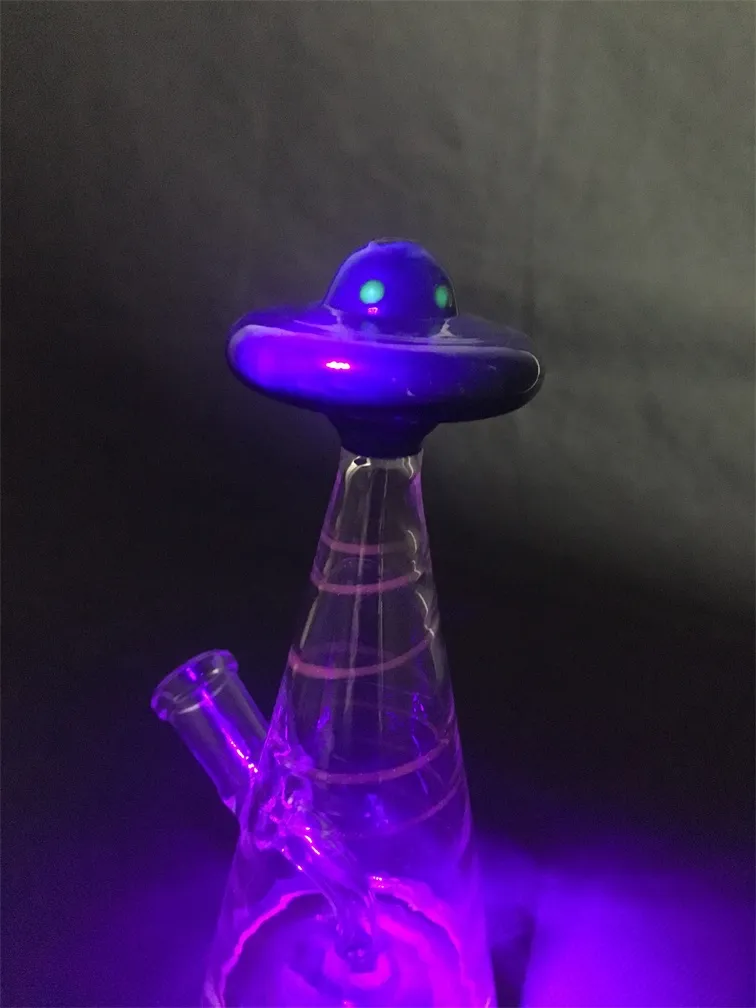 Glass Beaker, UFO hookah, blue filter, threaded 14mm joint, orders accepted