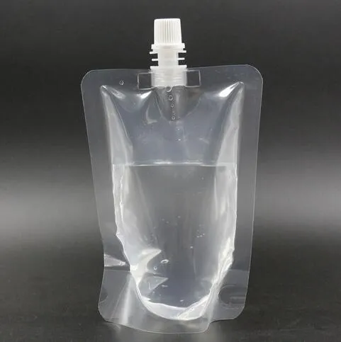 100 stks / partij 250-500ml, stand-up plastic drankje verpakking tas spuiten pouch voor drank vloeibare sap melk koffie