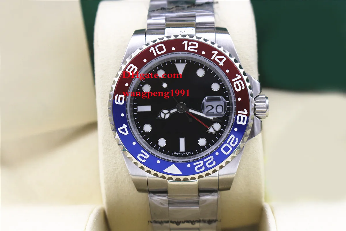 40mm Men watches stainless steel bracelet red and blue border black dial sapphire glass Men's automatic watch v