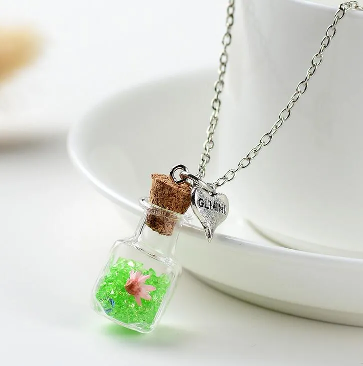 Bon A ++ bricolage fleur sèche dérive bouteille collier carré verre bouteille cristal pendentif ornements WFN287 avec chaîne mélanger l'ordre 20 pièces beaucoup