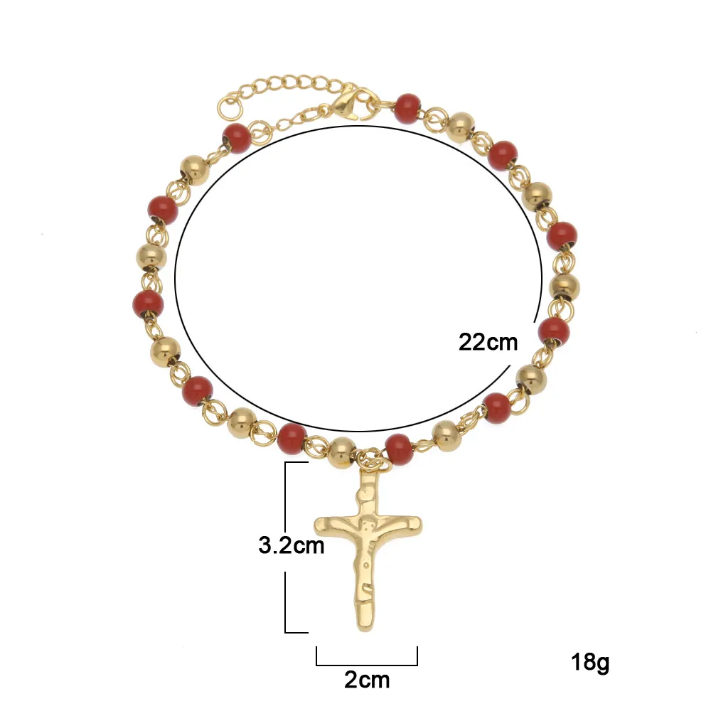 Uomo Donna Acciaio inossidabile Gesù Croce Pulseras Rosario Bracciali Bracciale con perline d'oro Moda Gioielli hip-hop i 18 cm