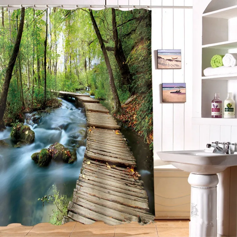 3D Mountain Stream Shower Curtains Personalized Waterproof Bathroom Curtain Polyester Shower Curtain for Bathroom