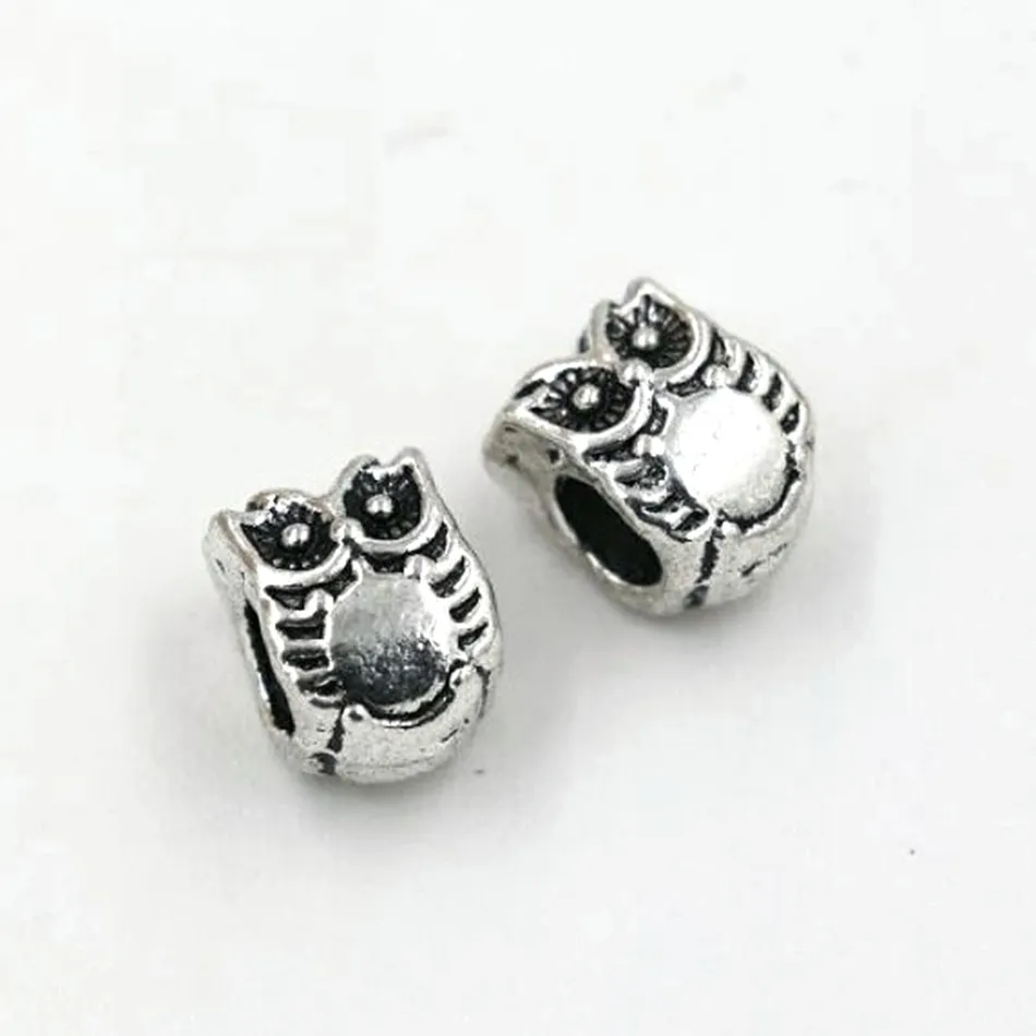 Hot ! Antique Silver Zinc Alloy Owl Large Hole Spacer Bead Fit European Beads Bracelet 7.8x10mm