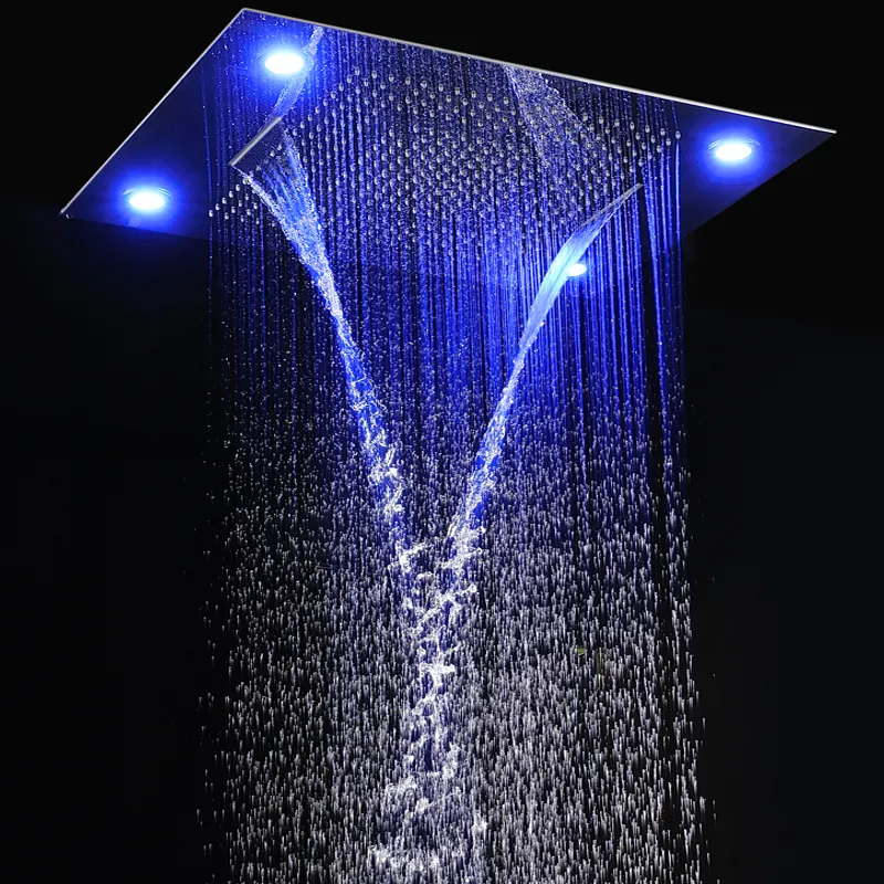 Stort regn dusch badrum tak elektriska led duschhuvuden regn vattenfall duschkit kranar med 6 st massage kroppsstrålar spr297b