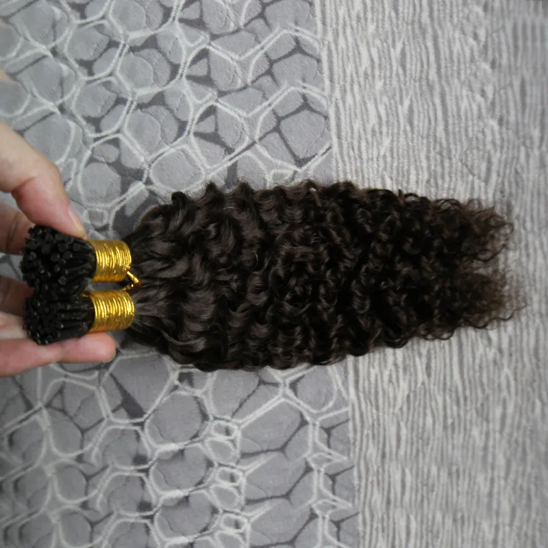 Extensions de cheveux humains brésiliens Kinky Capsule bouclée Kératine I Tip Coiffure Fusion 100g 1g / Strand 100s Vierge I Extensions