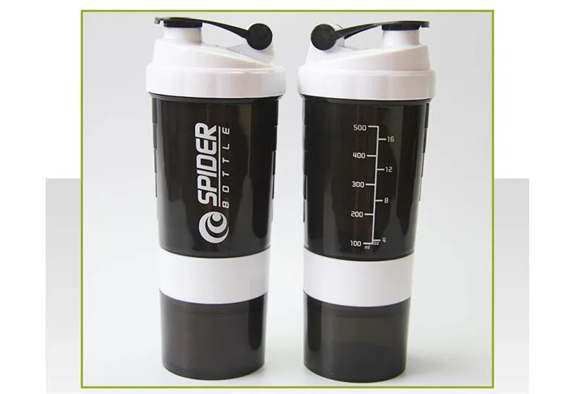 LOGO Protein Shaker Blender Mixer Cup Sports Garrafa de água Workout 500ml de Fitness Gym Training 3 Camadas BPA Shaker Container