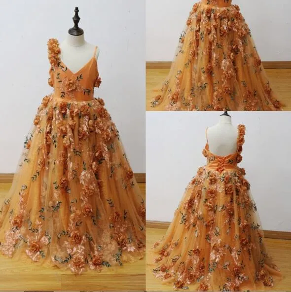 Adorável colorido flor menina vestidos 2017 handmade flower voltar lace up meninas pageant vestidos até o chão comunhão do bebê vestido custom made