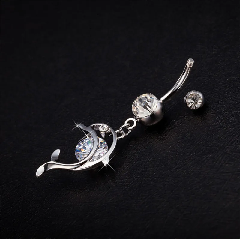Moda Piercing Body Jewelry Korean DeSgn Trendy White Crystal Dolphin Navel Belly Botton Ring Amenty Baile Anillos de vientre
