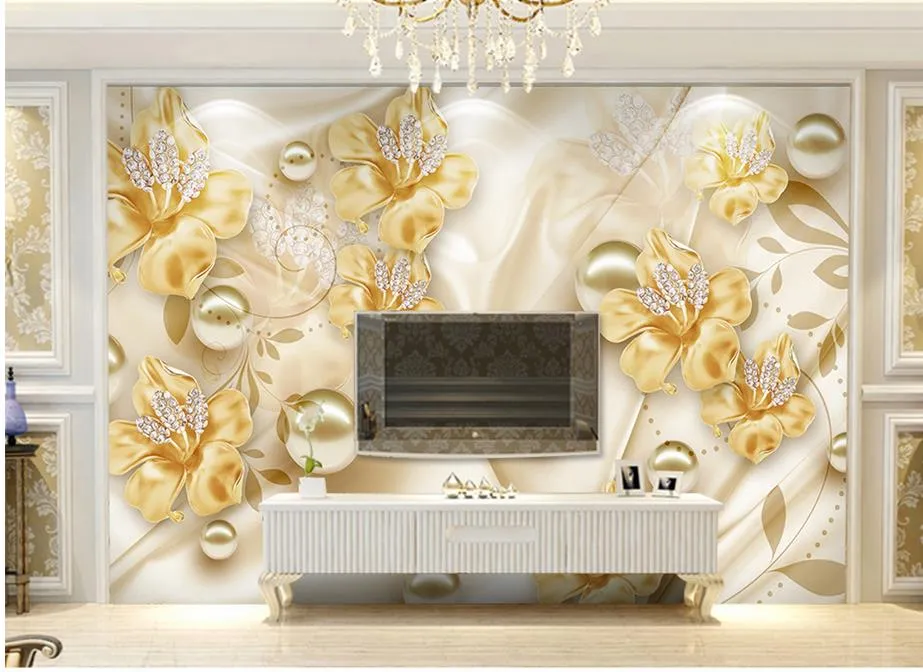 Bijoux fleurs 3D esthétique TV fond mural 3d papier peint 3d papiers peints pour tv toile de fond 6598087