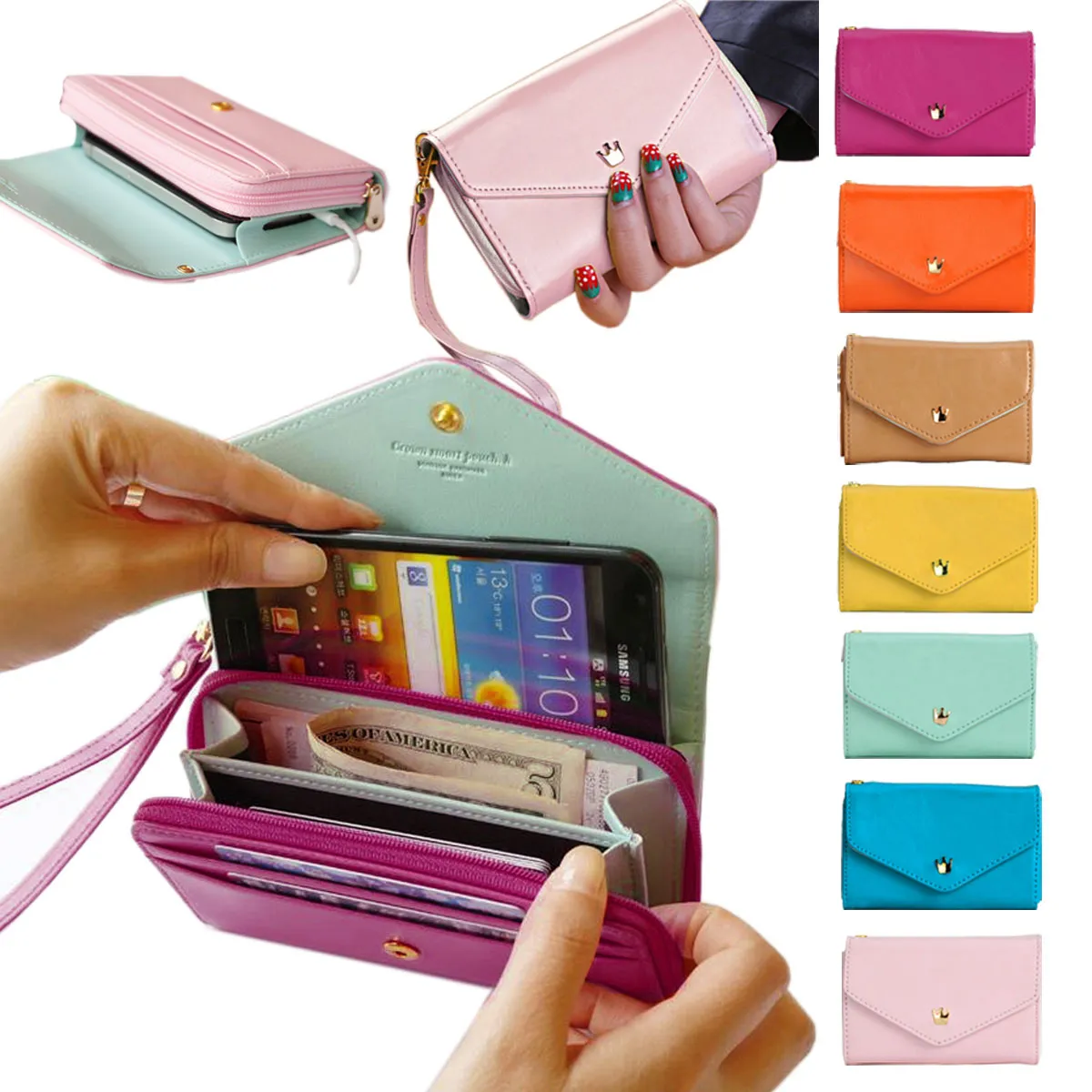 Frauen Marke Frauen Brieftaschen Berühmte Marke Designer Leder Geldbörsen Multi Farben Kartenhalter Frauen Telefon Brieftaschen für iPhone 5 5S