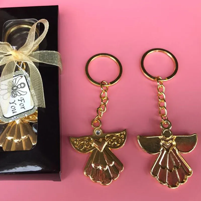 Delikat Angel Keychain Guld Silver Key Ring Bästa present till Gäst för Baby Shower Chopening Wedding Favors Gift ZA4559
