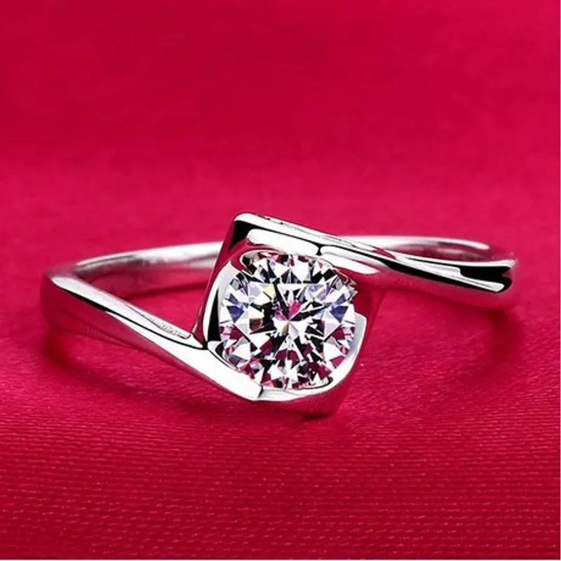 S925 silver wedding Anel Ring 18K real white gold plated CZ Diamond 4 prong engagement wedding bridal Ring women wholesale