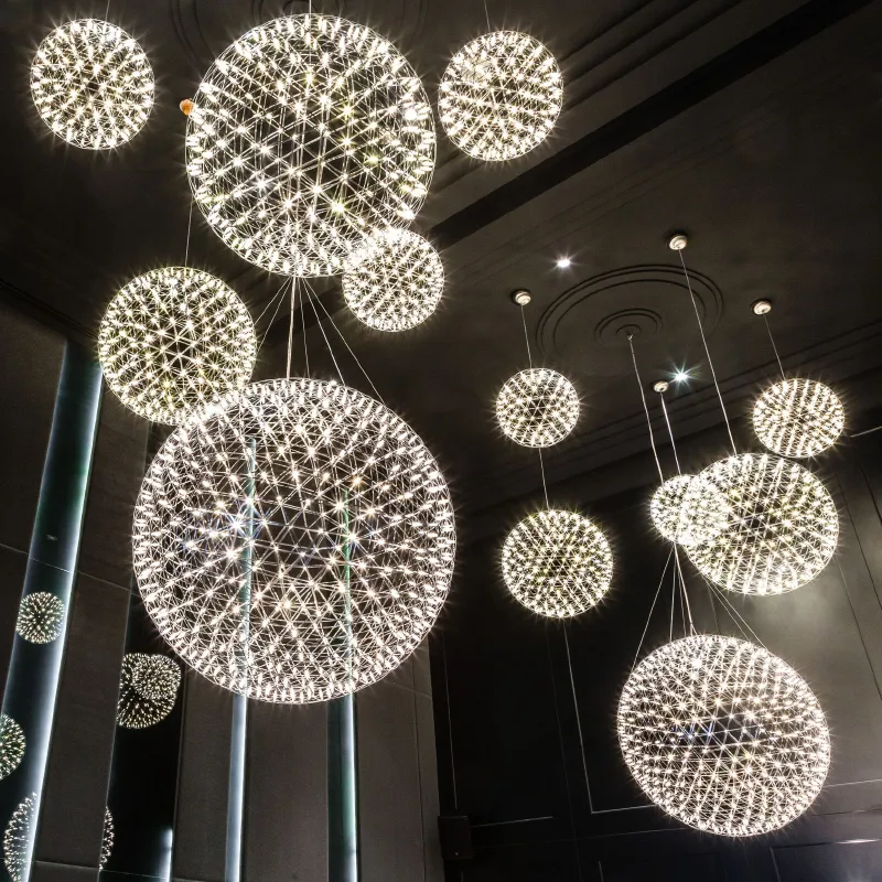 LED Modern Fireworks Pendant Lamps Ball Stars Hanging Pendant Lights Fixture Nordic Hotel Shopping Mall Cafes Pub Bar Home Indoor Lighting