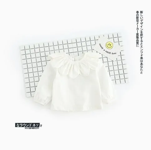 2017 INS NEW ARRIVAL Girls Kids shirt Long Sleeve sunflower pet pan collar T shirt girls causal 100% cotton baby girl blouse Free Ship